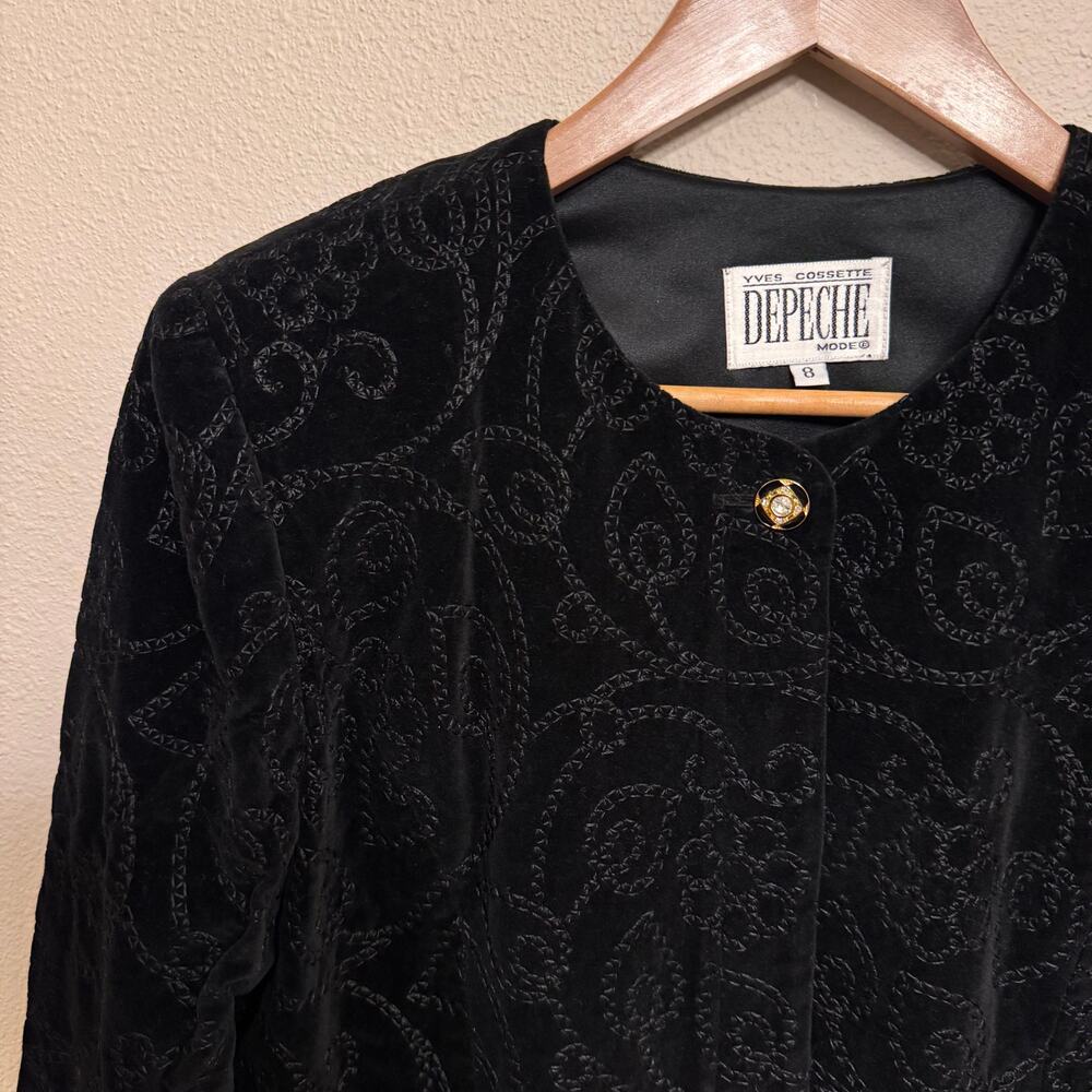 Vintage Yves Cossette Depeche Mode Black Velvet Blazer Jacket Women’s Size 8 - Picture 4 of 10